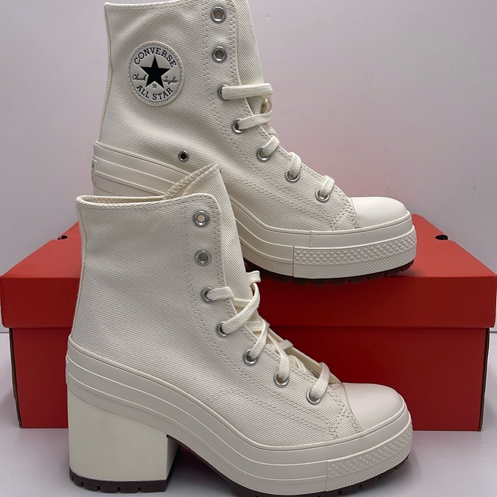 Converse WMNS CHUCK 70 DE LUXE HEEL HI EGRET/EGRET/BLACK A05348C Platform Snkrs
